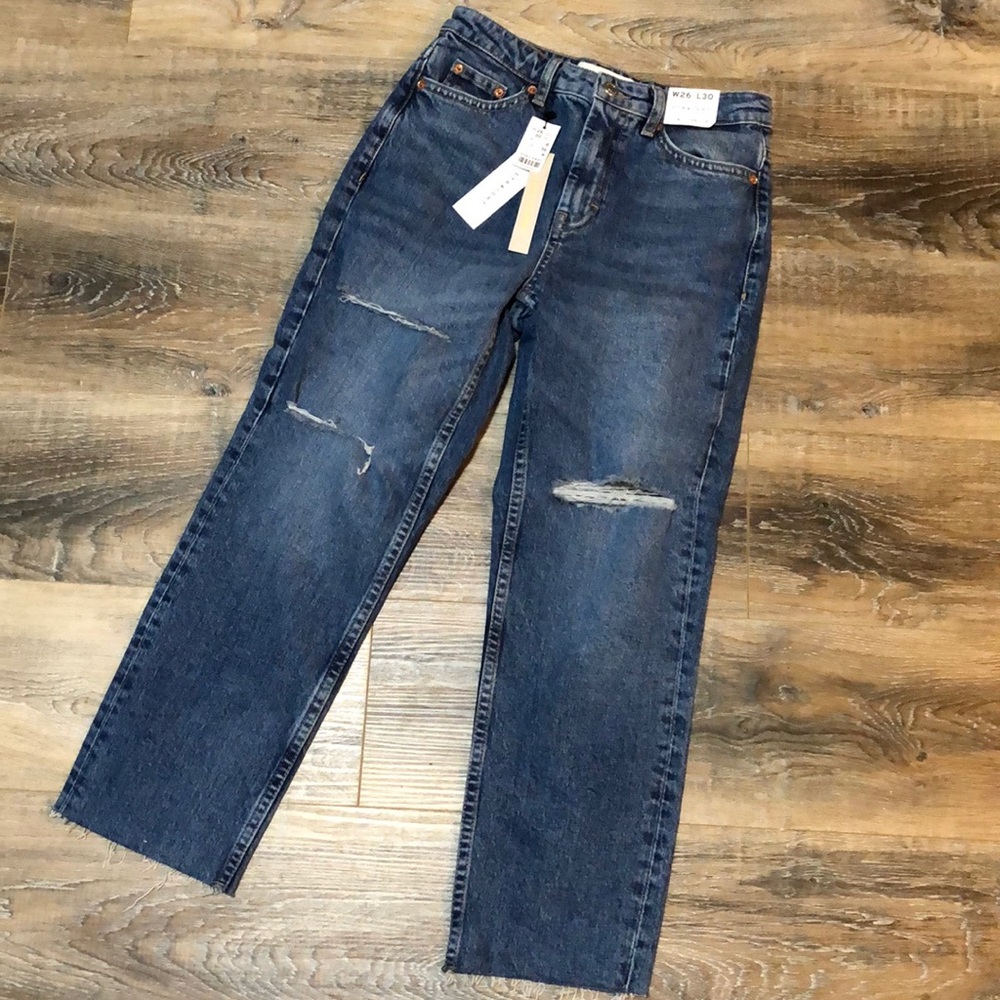 Topshop Cropped Distressed Straight Jeans Sz 4